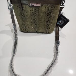 Nicole Lee Green and Brown Crossbody Bag